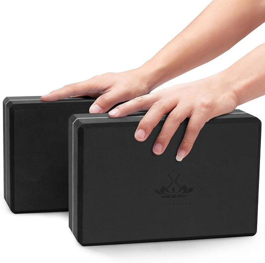 Yoga Blocks 2 Pack with Strap, High Density EVA Foam Yoga Block and Yoga Strap Set to Support and Improve Poses and Flexibility