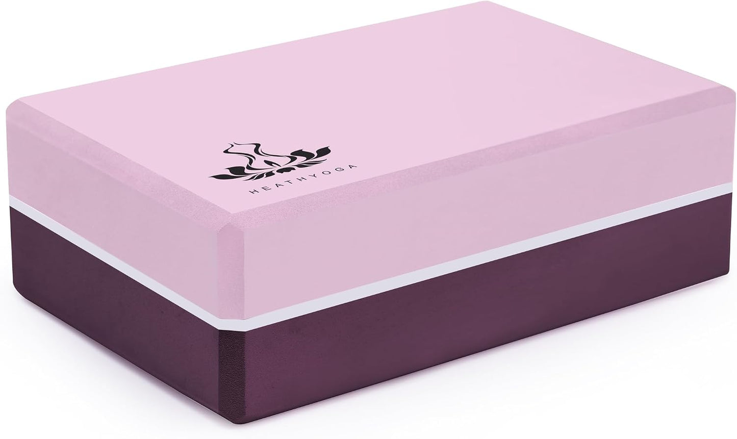Yoga Blocks 2 Pack with Strap, High Density EVA Foam Yoga Block and Yoga Strap Set to Support and Improve Poses and Flexibility
