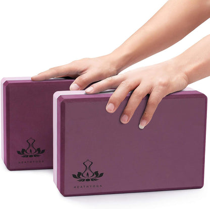 Yoga Blocks 2 Pack with Strap, High Density EVA Foam Yoga Block and Yoga Strap Set to Support and Improve Poses and Flexibility