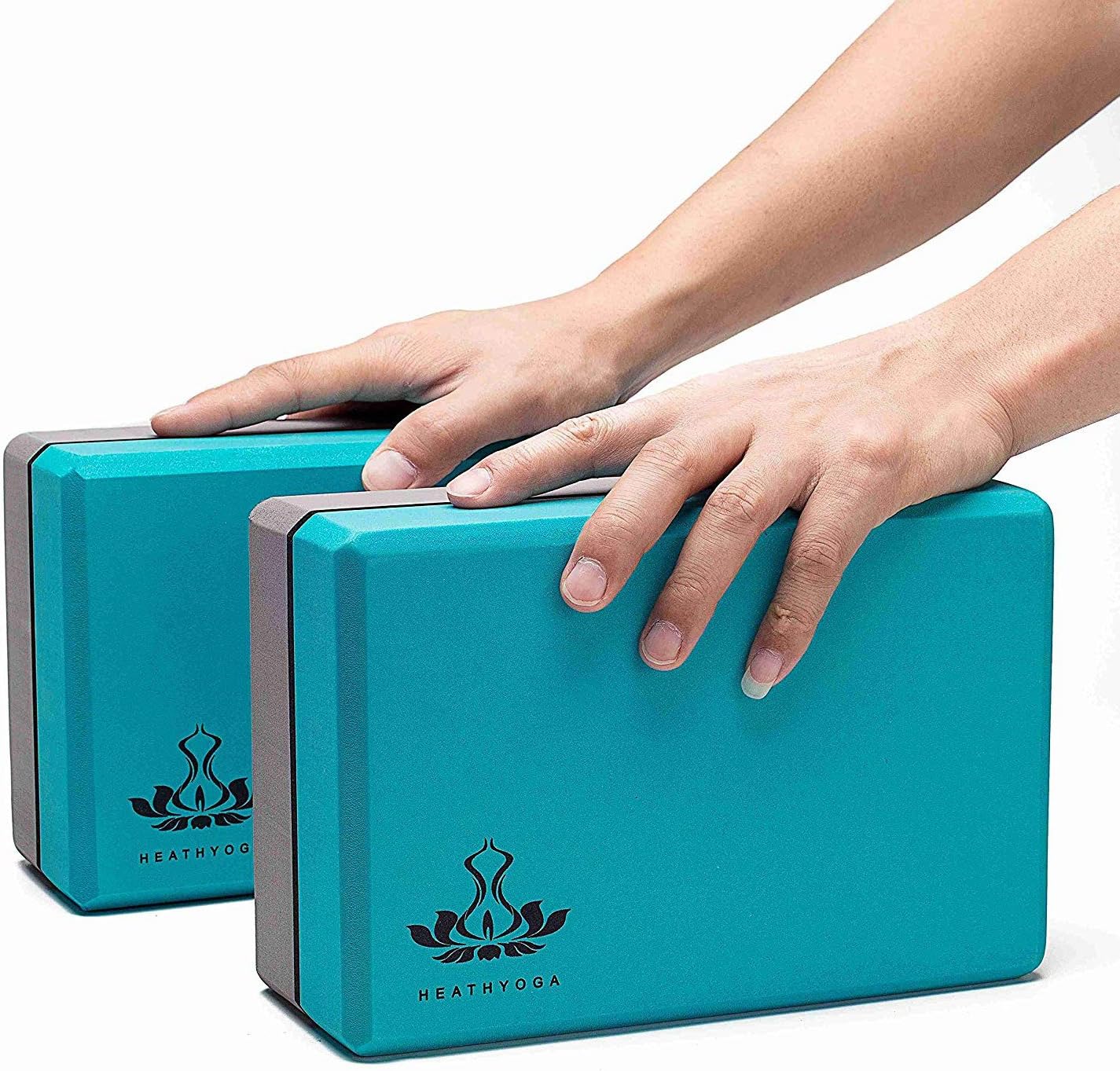 Yoga Blocks 2 Pack with Strap, High Density EVA Foam Yoga Block and Yoga Strap Set to Support and Improve Poses and Flexibility
