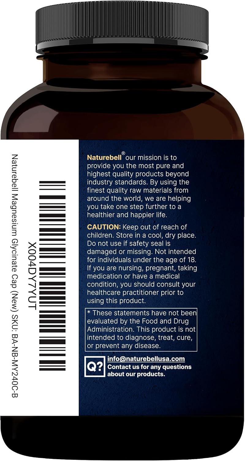 NatureBell Pure Magnesium Glycinate 500mg Per Serving, 240 Veggie Capsules