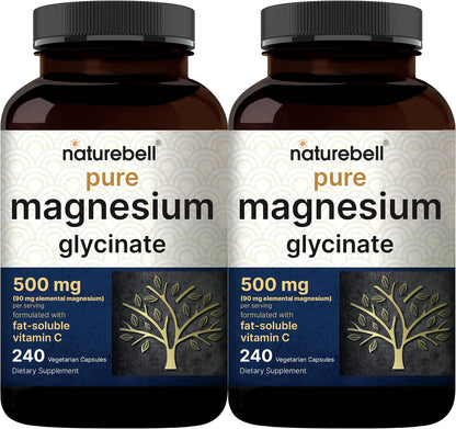 NatureBell Pure Magnesium Glycinate 500mg Per Serving, 240 Veggie Capsules