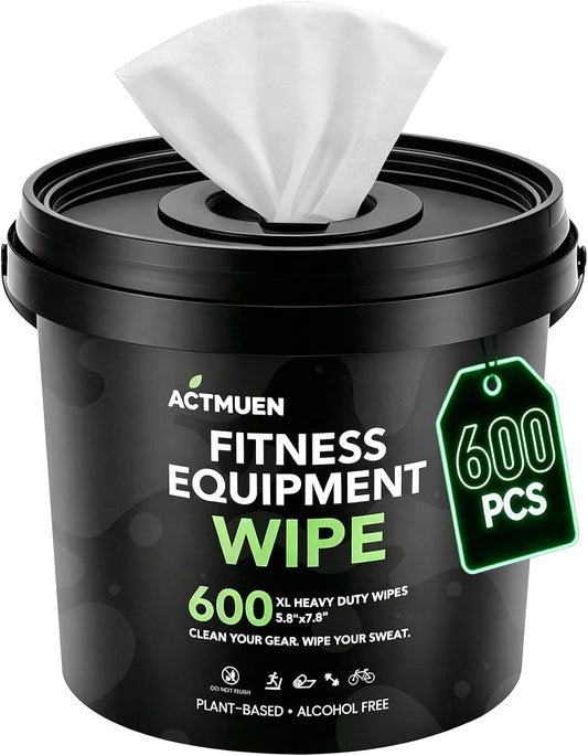 Gym Equipment Wipes, 600 Count Yoga Mat Cleaner Wipes | Green Tea & Aloe Formula • Alcohol Free • Large Wipes • Fresh Scent • Home & Commercial Use