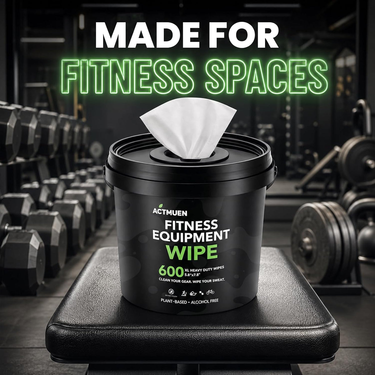 Gym Equipment Wipes, 600 Count Yoga Mat Cleaner Wipes | Green Tea & Aloe Formula • Alcohol Free • Large Wipes • Fresh Scent • Home & Commercial Use