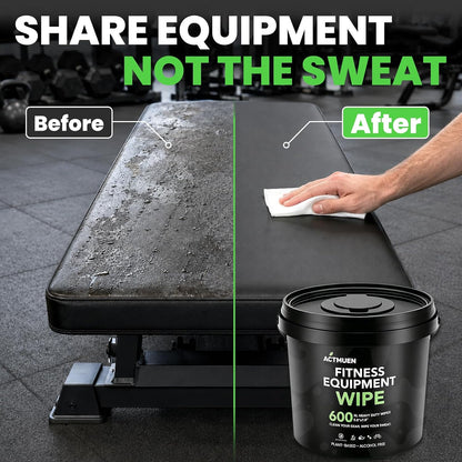 Gym Equipment Wipes, 600 Count Yoga Mat Cleaner Wipes | Green Tea & Aloe Formula • Alcohol Free • Large Wipes • Fresh Scent • Home & Commercial Use