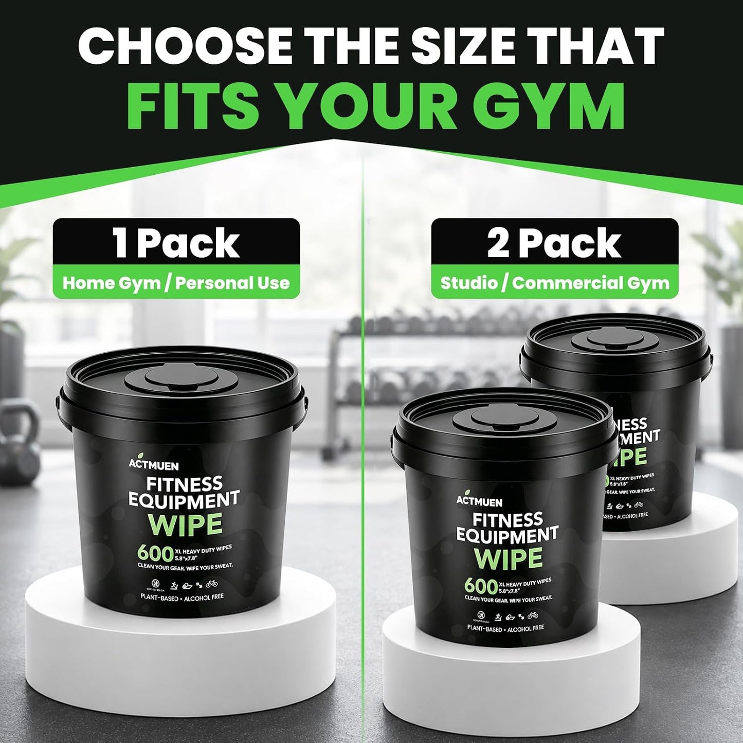 Gym Equipment Wipes, 600 Count Yoga Mat Cleaner Wipes | Green Tea & Aloe Formula • Alcohol Free • Large Wipes • Fresh Scent • Home & Commercial Use