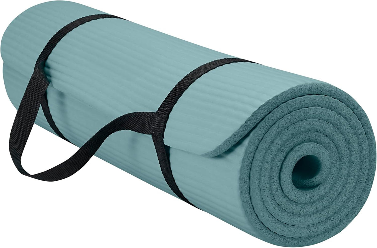 Thick Yoga Mat, Exercise & Fitness Mat with Easy-Cinch Carrying Strap | Non-Slip NBR Foam | Joint Cushioning | Yoga, Pilates, Fitness & Floor Workouts | 72"L x 24"W