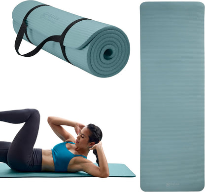 Thick Yoga Mat, Exercise & Fitness Mat with Easy-Cinch Carrying Strap | Non-Slip NBR Foam | Joint Cushioning | Yoga, Pilates, Fitness & Floor Workouts | 72"L x 24"W