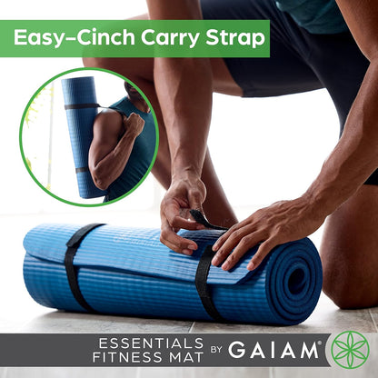 Thick Yoga Mat, Exercise & Fitness Mat with Easy-Cinch Carrying Strap | Non-Slip NBR Foam | Joint Cushioning | Yoga, Pilates, Fitness & Floor Workouts | 72"L x 24"W