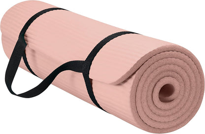 Thick Yoga Mat, Exercise & Fitness Mat with Easy-Cinch Carrying Strap | Non-Slip NBR Foam | Joint Cushioning | Yoga, Pilates, Fitness & Floor Workouts | 72"L x 24"W