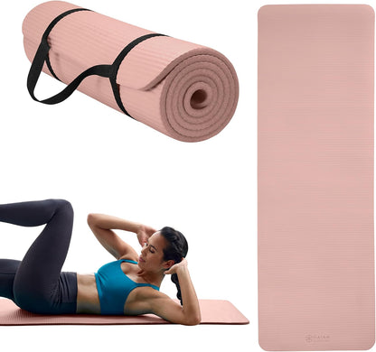 Thick Yoga Mat, Exercise & Fitness Mat with Easy-Cinch Carrying Strap | Non-Slip NBR Foam | Joint Cushioning | Yoga, Pilates, Fitness & Floor Workouts | 72"L x 24"W