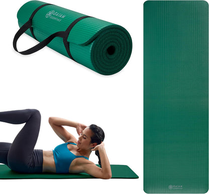 Thick Yoga Mat, Exercise & Fitness Mat with Easy-Cinch Carrying Strap | Non-Slip NBR Foam | Joint Cushioning | Yoga, Pilates, Fitness & Floor Workouts | 72"L x 24"W