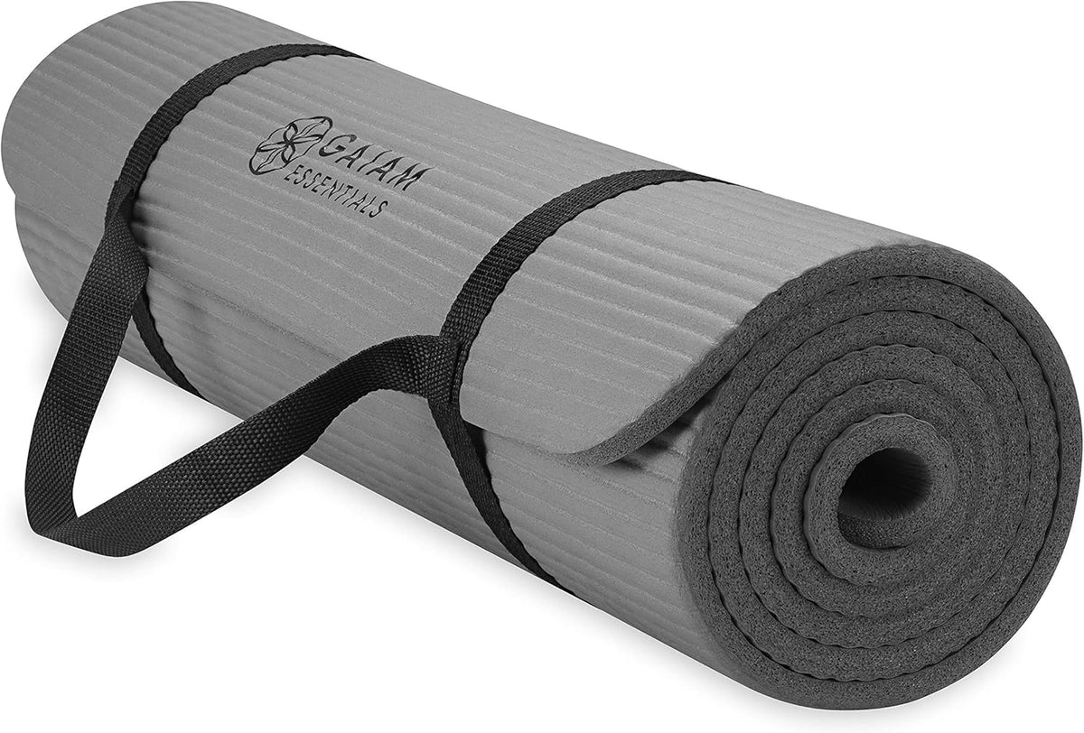 Thick Yoga Mat, Exercise & Fitness Mat with Easy-Cinch Carrying Strap | Non-Slip NBR Foam | Joint Cushioning | Yoga, Pilates, Fitness & Floor Workouts | 72"L x 24"W
