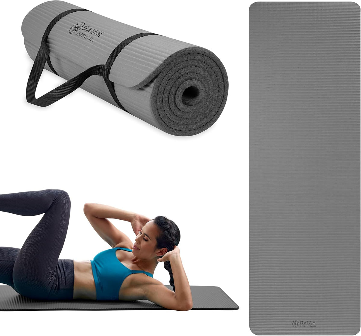 Thick Yoga Mat, Exercise & Fitness Mat with Easy-Cinch Carrying Strap | Non-Slip NBR Foam | Joint Cushioning | Yoga, Pilates, Fitness & Floor Workouts | 72"L x 24"W