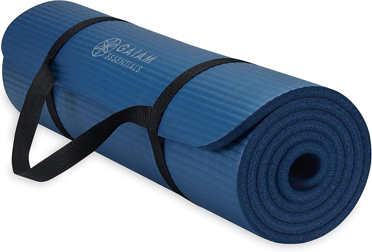 Thick Yoga Mat, Exercise & Fitness Mat with Easy-Cinch Carrying Strap | Non-Slip NBR Foam | Joint Cushioning | Yoga, Pilates, Fitness & Floor Workouts | 72"L x 24"W