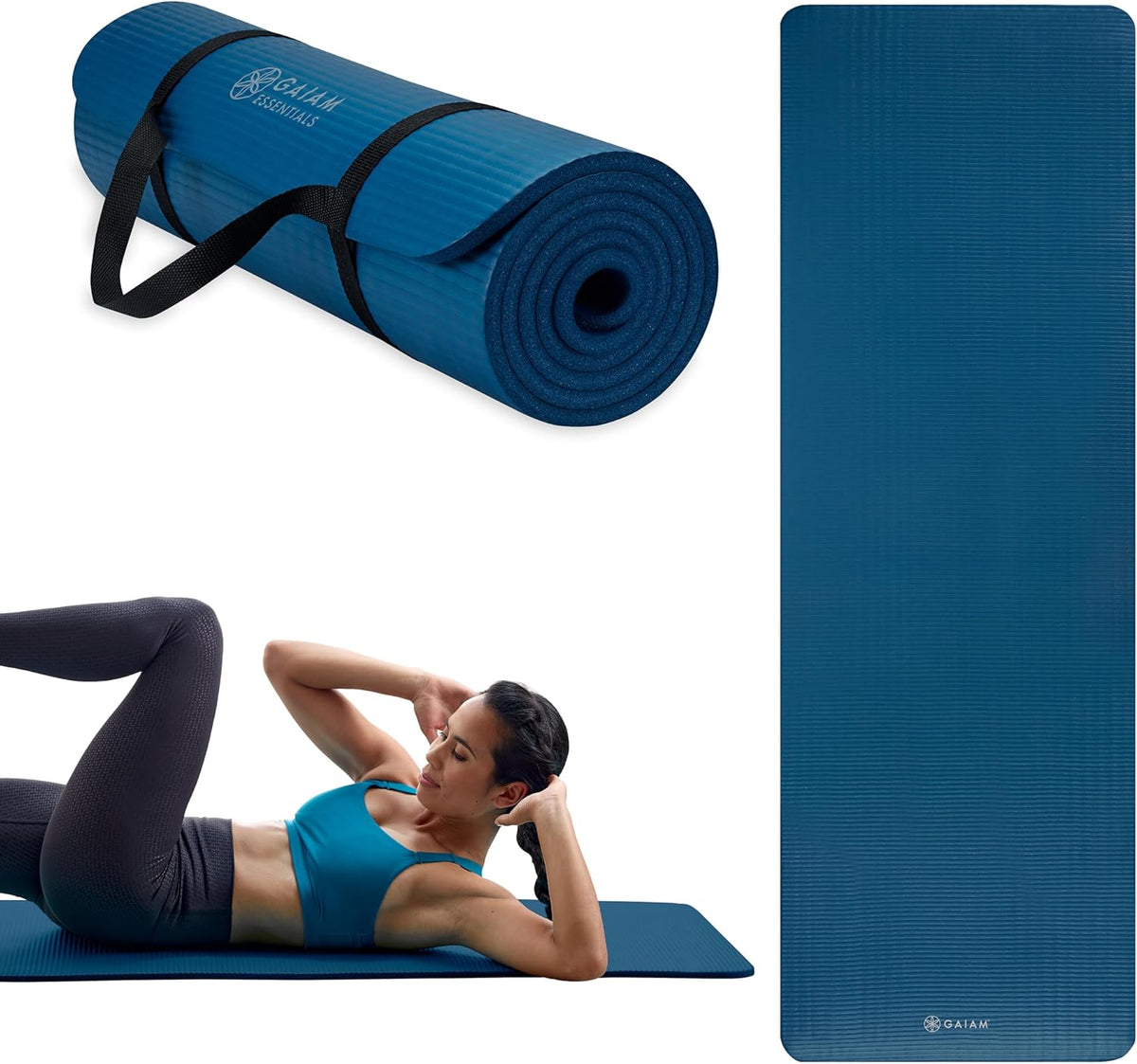 Thick Yoga Mat, Exercise & Fitness Mat with Easy-Cinch Carrying Strap | Non-Slip NBR Foam | Joint Cushioning | Yoga, Pilates, Fitness & Floor Workouts | 72"L x 24"W