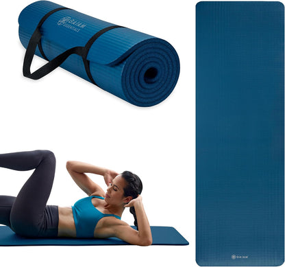 Thick Yoga Mat, Exercise & Fitness Mat with Easy-Cinch Carrying Strap | Non-Slip NBR Foam | Joint Cushioning | Yoga, Pilates, Fitness & Floor Workouts | 72"L x 24"W