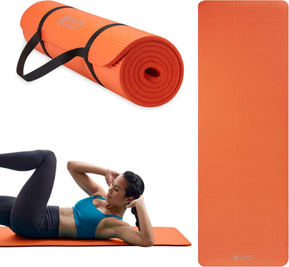 Thick Yoga Mat, Exercise & Fitness Mat with Easy-Cinch Carrying Strap | Non-Slip NBR Foam | Joint Cushioning | Yoga, Pilates, Fitness & Floor Workouts | 72"L x 24"W