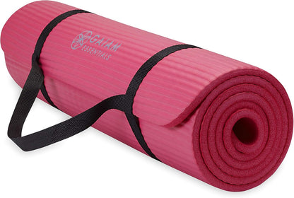 Thick Yoga Mat, Exercise & Fitness Mat with Easy-Cinch Carrying Strap | Non-Slip NBR Foam | Joint Cushioning | Yoga, Pilates, Fitness & Floor Workouts | 72"L x 24"W