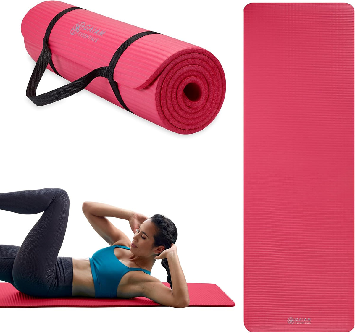 Thick Yoga Mat, Exercise & Fitness Mat with Easy-Cinch Carrying Strap | Non-Slip NBR Foam | Joint Cushioning | Yoga, Pilates, Fitness & Floor Workouts | 72"L x 24"W