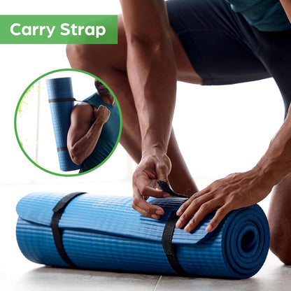 Thick Yoga Mat, Exercise & Fitness Mat with Easy-Cinch Carrying Strap | Non-Slip NBR Foam | Joint Cushioning | Yoga, Pilates, Fitness & Floor Workouts | 72"L x 24"W