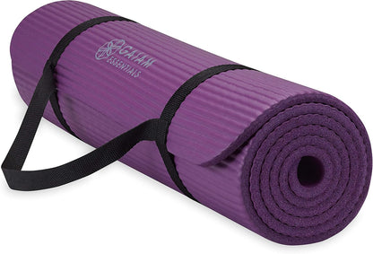 Thick Yoga Mat, Exercise & Fitness Mat with Easy-Cinch Carrying Strap | Non-Slip NBR Foam | Joint Cushioning | Yoga, Pilates, Fitness & Floor Workouts | 72"L x 24"W
