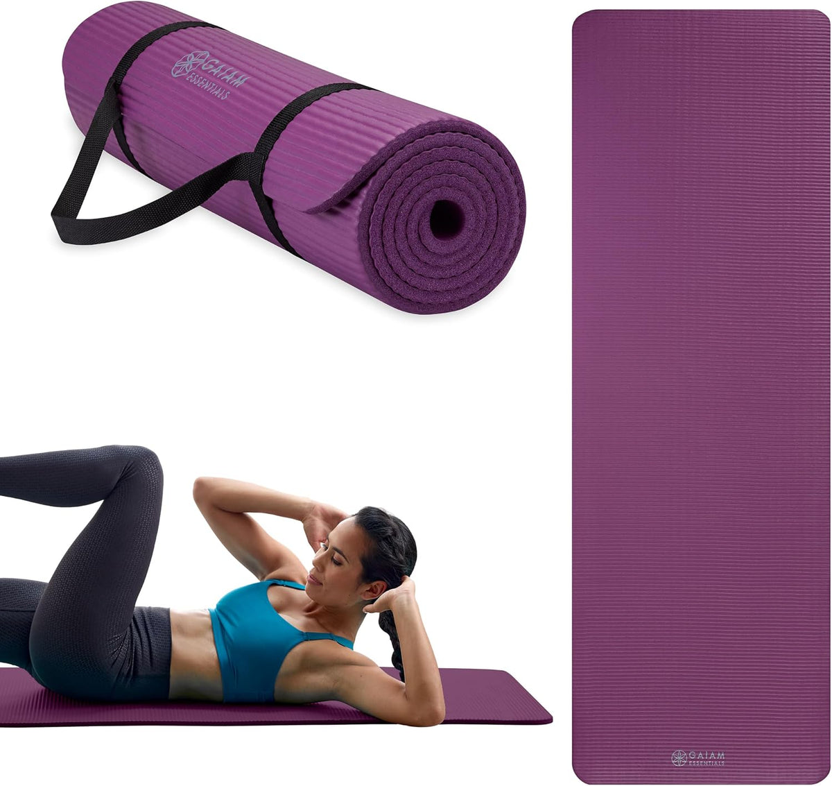 Thick Yoga Mat, Exercise & Fitness Mat with Easy-Cinch Carrying Strap | Non-Slip NBR Foam | Joint Cushioning | Yoga, Pilates, Fitness & Floor Workouts | 72"L x 24"W
