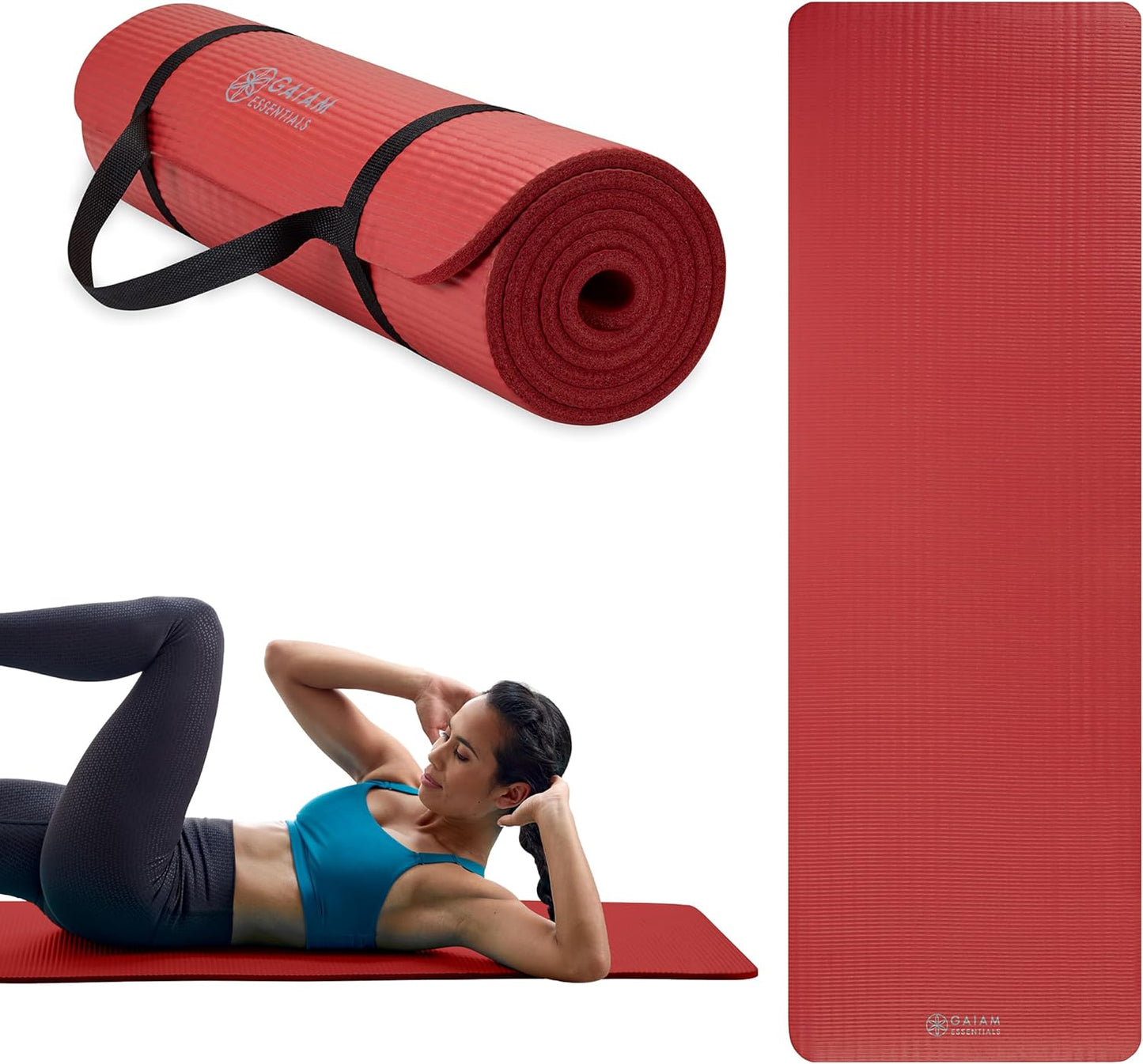 Thick Yoga Mat, Exercise & Fitness Mat with Easy-Cinch Carrying Strap | Non-Slip NBR Foam | Joint Cushioning | Yoga, Pilates, Fitness & Floor Workouts | 72"L x 24"W