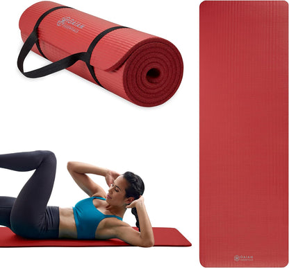 Thick Yoga Mat, Exercise & Fitness Mat with Easy-Cinch Carrying Strap | Non-Slip NBR Foam | Joint Cushioning | Yoga, Pilates, Fitness & Floor Workouts | 72"L x 24"W