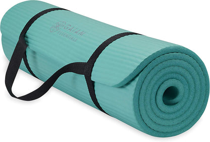 Thick Yoga Mat, Exercise & Fitness Mat with Easy-Cinch Carrying Strap | Non-Slip NBR Foam | Joint Cushioning | Yoga, Pilates, Fitness & Floor Workouts | 72"L x 24"W