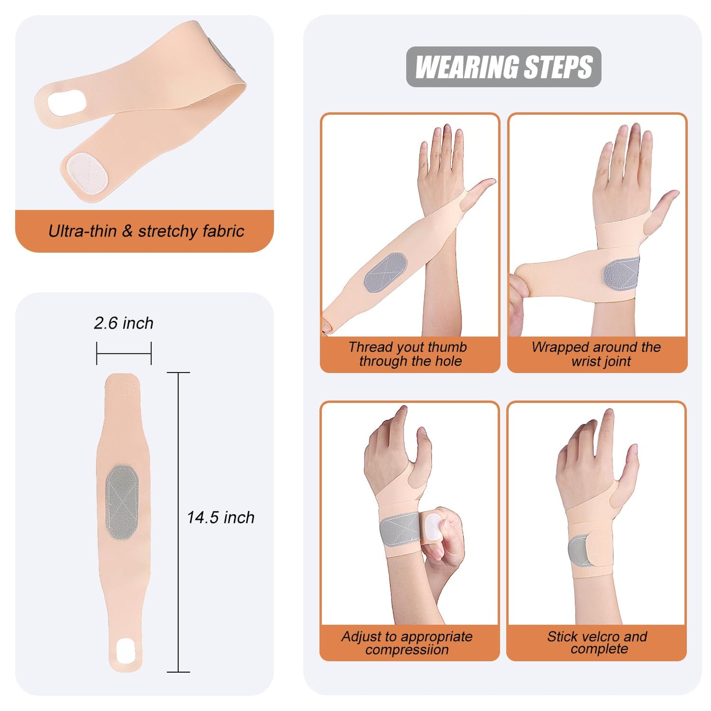 2 Pcs Ultra-Thin Wrist Brace Support for Carpal Tunnel, Pain Relief, Arthritis, Tendonitis, Elastic Wrist Wraps Right and Left Hands - Compression and Support for Fitness Enthusiasts (Skin Tone)