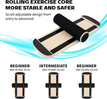 Wooden Balance Board for Adults, 350lbs Capacity Surf Balance Trainer with Anti-Slip Surface, Skateboard Snowboard Training Equipment for Core Strength & Balance Control