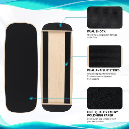 Wooden Balance Board for Adults, 350lbs Capacity Surf Balance Trainer with Anti-Slip Surface, Skateboard Snowboard Training Equipment for Core Strength & Balance Control