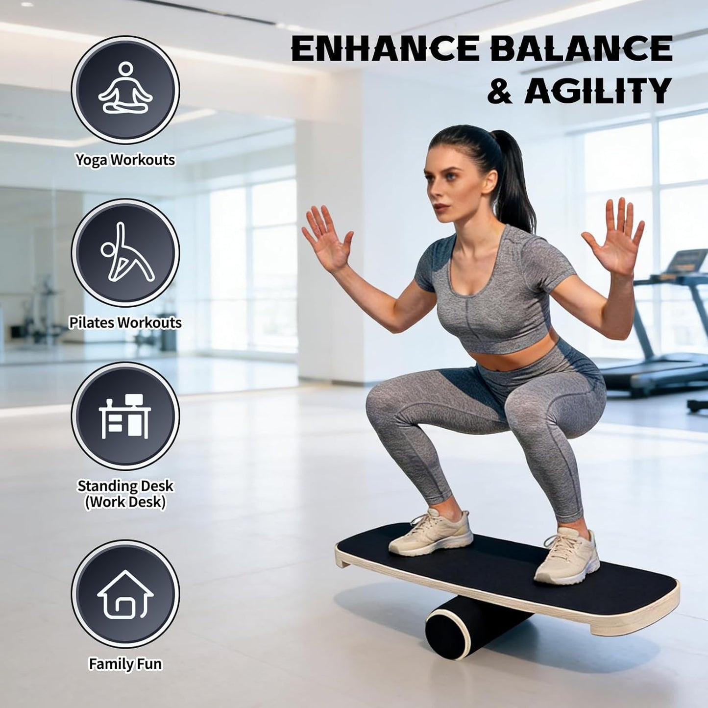 Wooden Balance Board for Adults, 350lbs Capacity Surf Balance Trainer with Anti-Slip Surface, Skateboard Snowboard Training Equipment for Core Strength & Balance Control