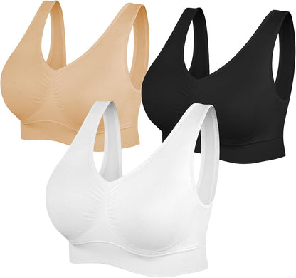 Womens Sports Bras, Yoga Comfort Seamless Stretchy Sports Bra for Women 3 Pack