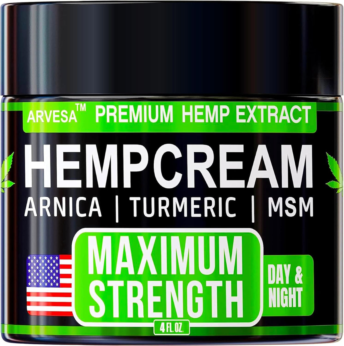 Hemp Cream Maximum Strength with Glucosamine, Arnica, Turmeric - Non-Greasy
