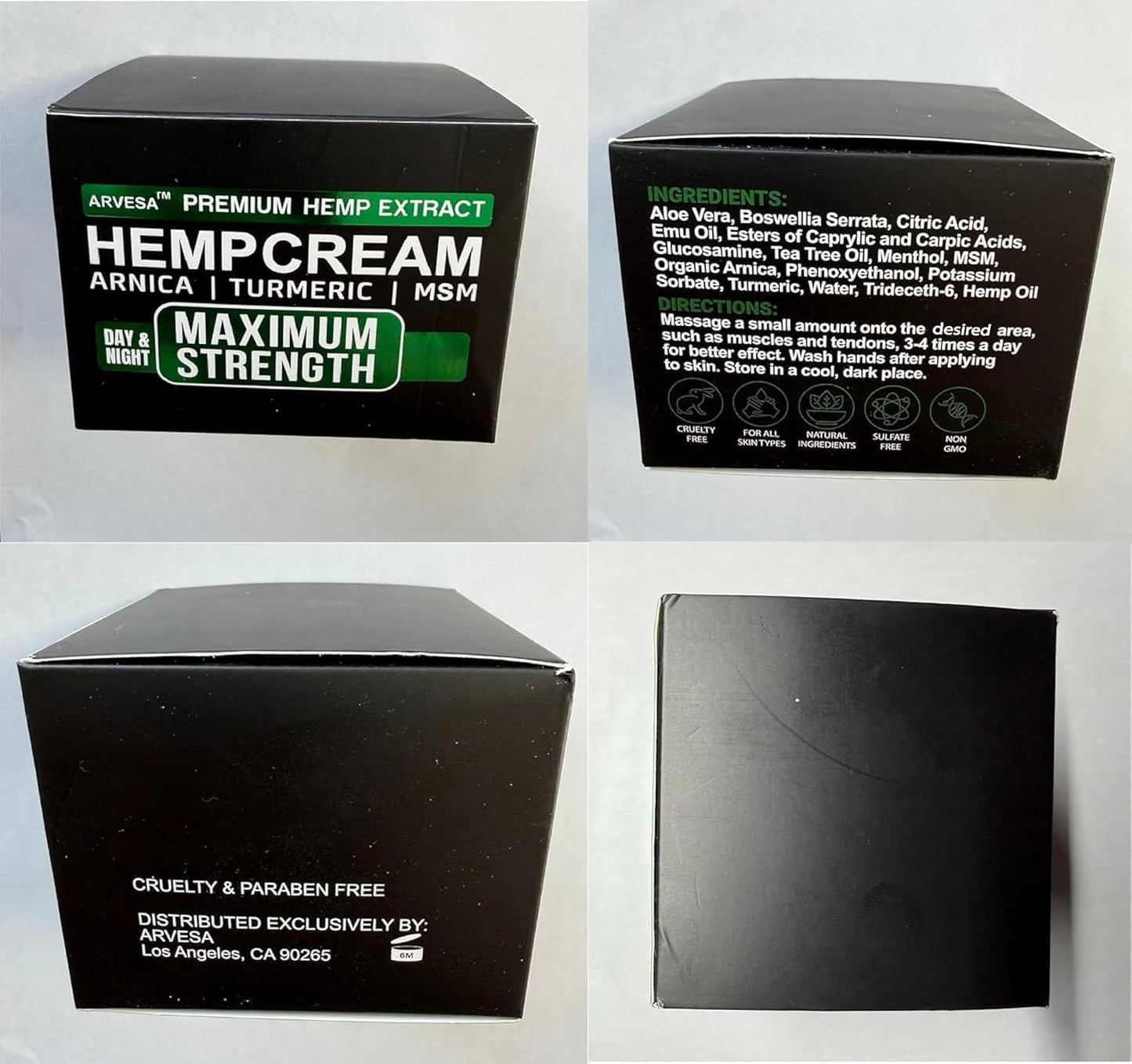 Hemp Cream Maximum Strength with Glucosamine, Arnica, Turmeric - Non-Greasy