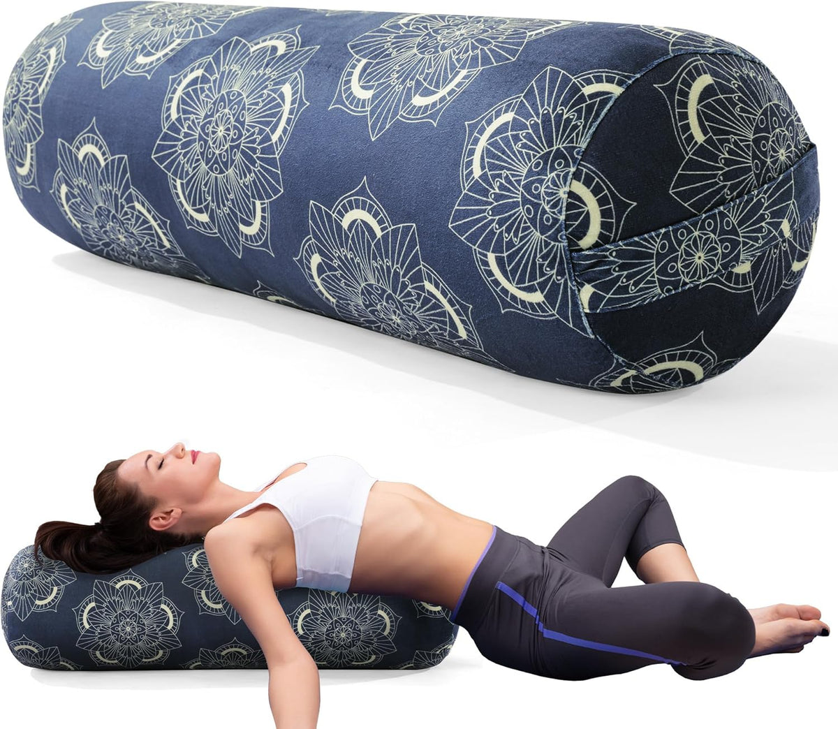 Round Yoga Pillow, Cylindrical Yoga Bolster Pillow with Washable Cover, Meditation Cushion Body Cushion for Practice, Restorative, Meditation