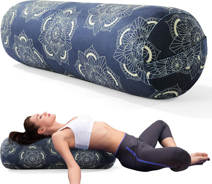 Round Yoga Pillow, Cylindrical Yoga Bolster Pillow with Washable Cover, Meditation Cushion Body Cushion for Practice, Restorative, Meditation