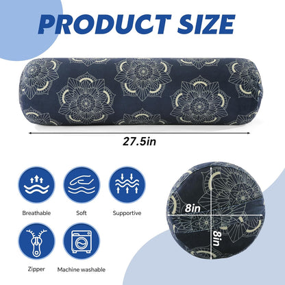 Round Yoga Pillow, Cylindrical Yoga Bolster Pillow with Washable Cover, Meditation Cushion Body Cushion for Practice, Restorative, Meditation