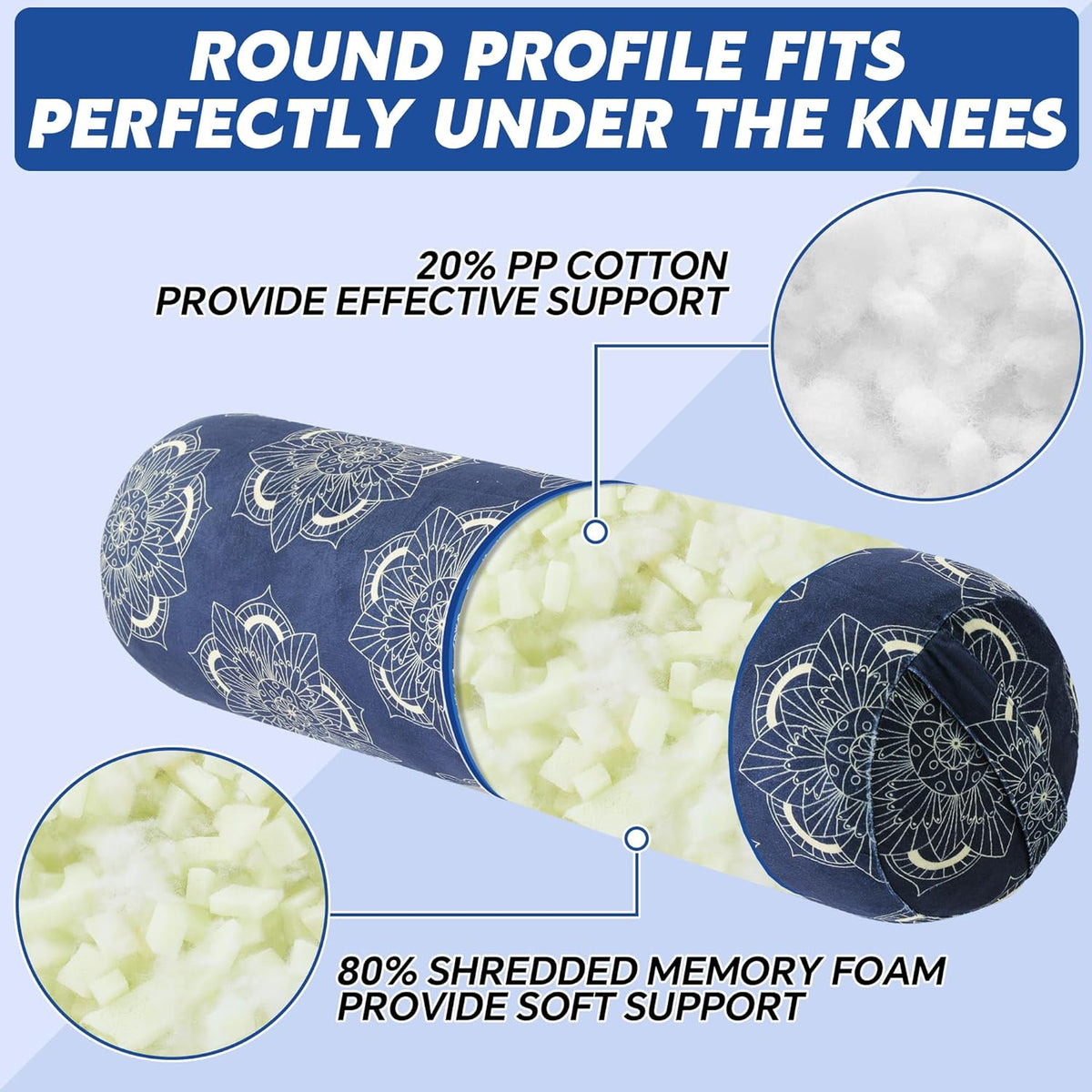 Round Yoga Pillow, Cylindrical Yoga Bolster Pillow with Washable Cover, Meditation Cushion Body Cushion for Practice, Restorative, Meditation