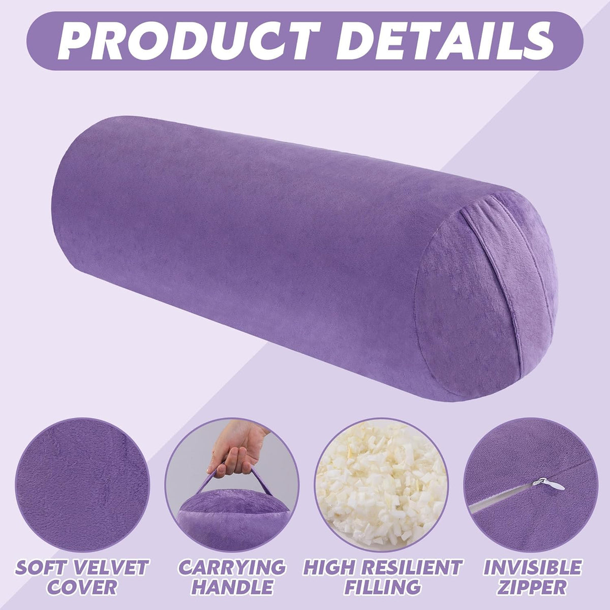 Round Yoga Pillow, Cylindrical Yoga Bolster Pillow with Washable Cover, Meditation Cushion Body Cushion for Practice, Restorative, Meditation