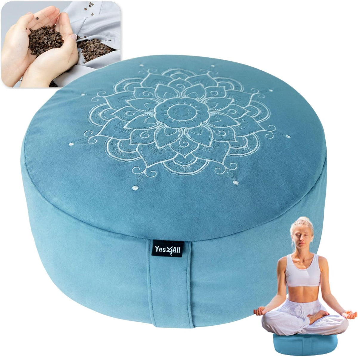 Meditation Cushion, Floor Pillow Foam Zafu Buckwheat, Mandala Pattern Yoga Meditation Bolster Pillows, Floor Cushions