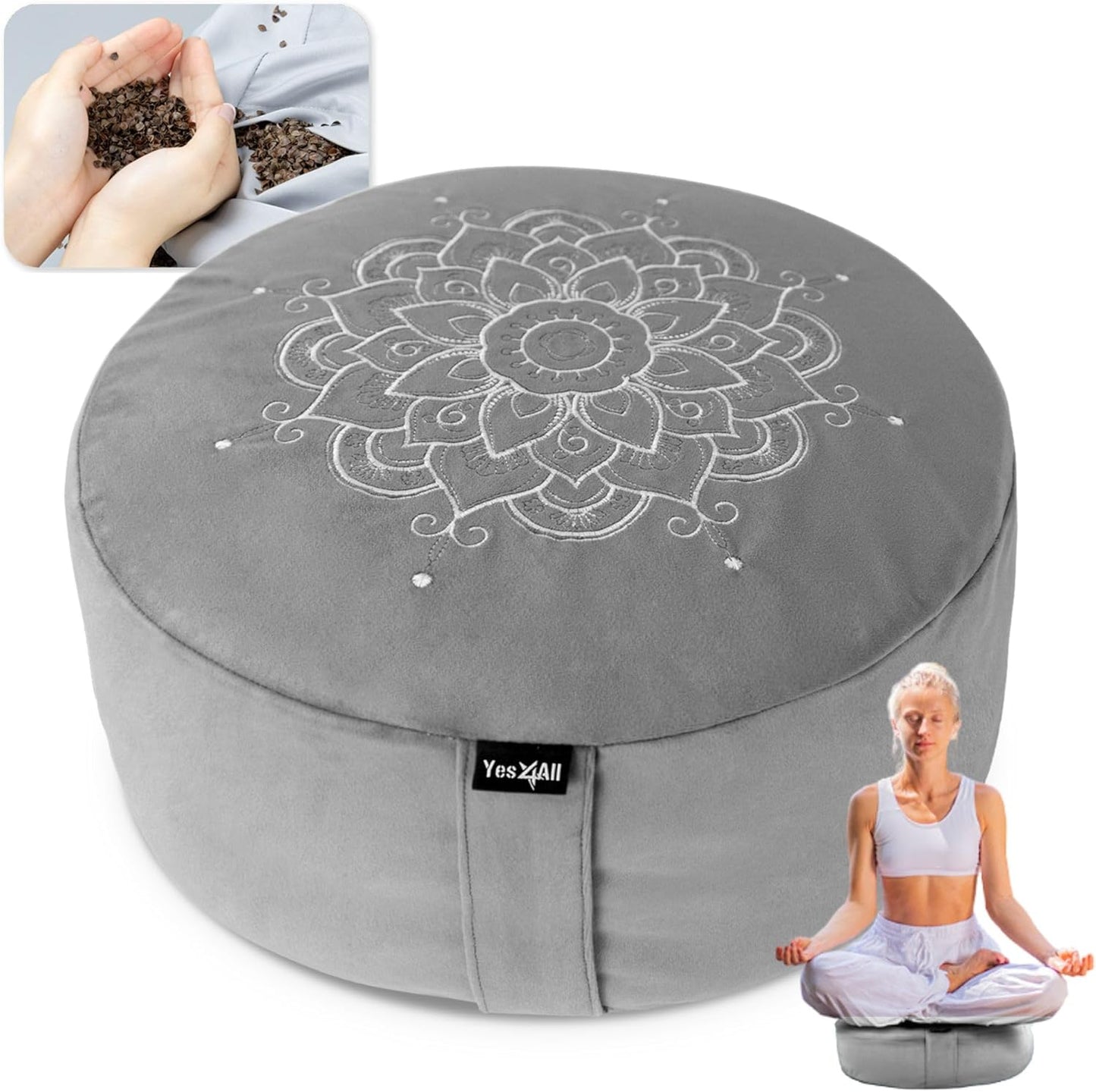 Meditation Cushion, Floor Pillow Foam Zafu Buckwheat, Mandala Pattern Yoga Meditation Bolster Pillows, Floor Cushions