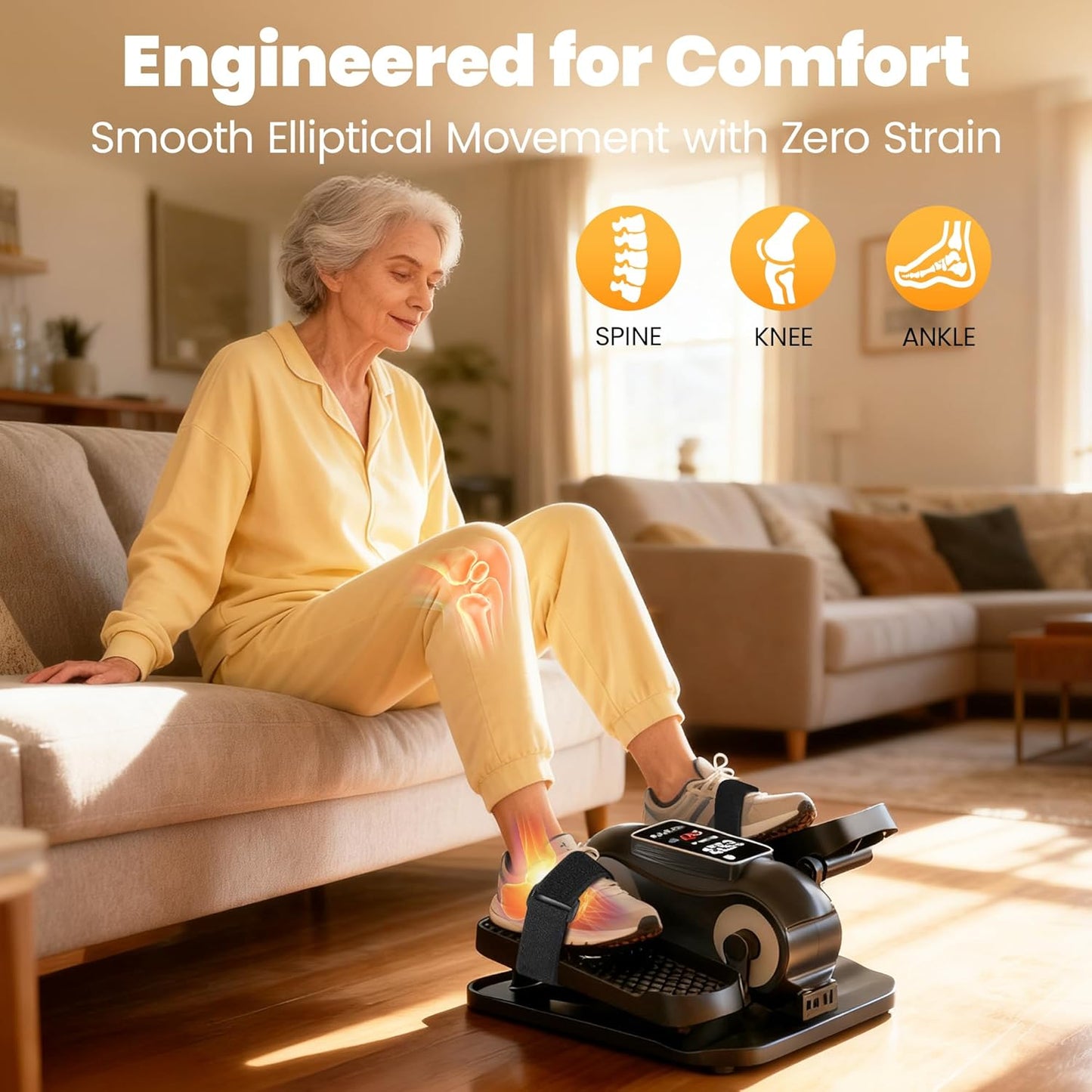 Yagud Under Desk Elliptical Machine, Elliptical Leg Exerciser as Seen on TV for Senior with Remote Control, Portable Quiet Electric Seated Pedal and 12 Adjustable Speed, Black