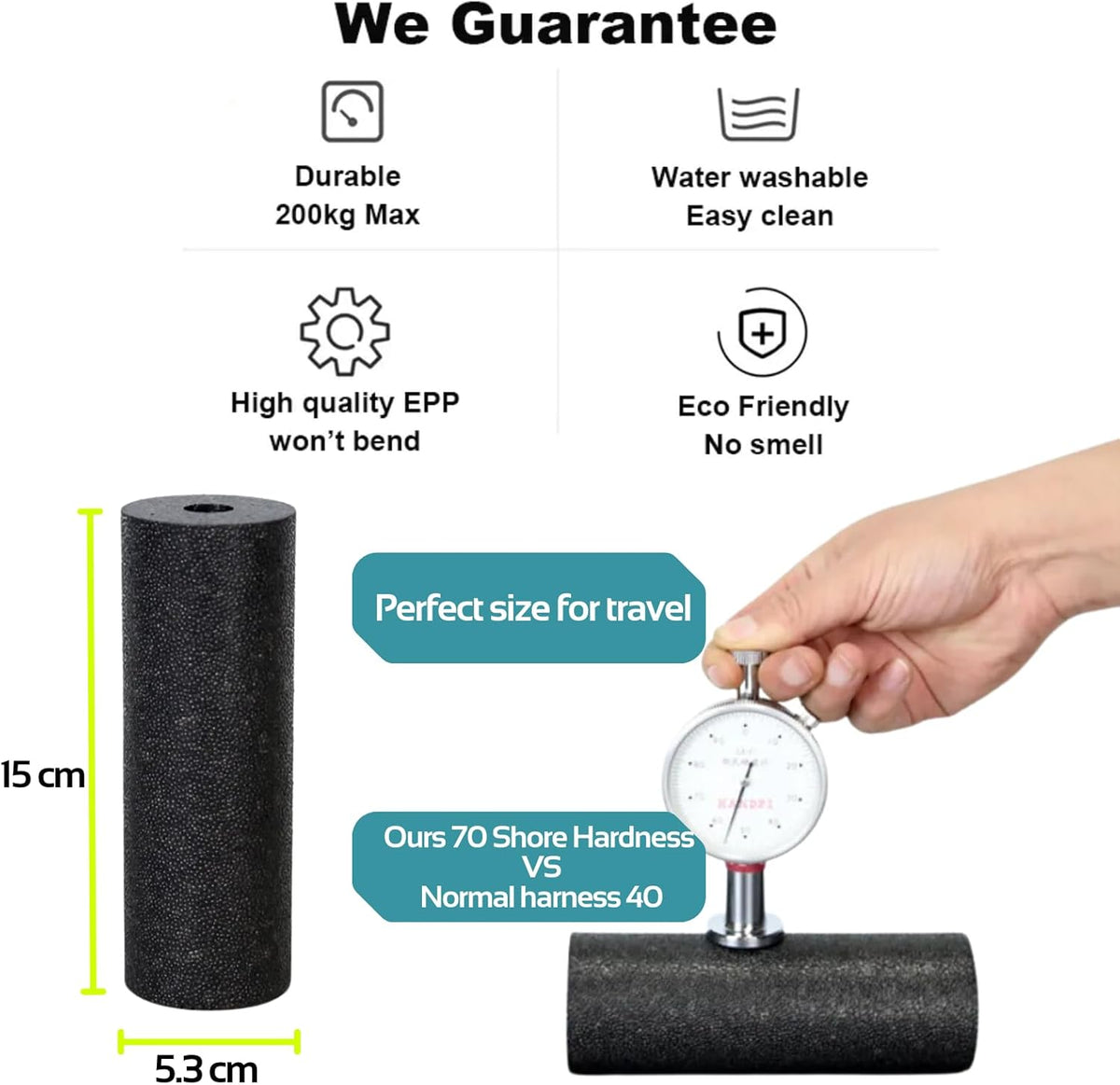 Mini Massage Foam Roller High Density - 100% Recycled Non-Toxic Material - Portable Pocket-Sized for Travel - Foot Arch,Legs & Arms Pain Target - Waterproof and Durable 15x6cm(Black)