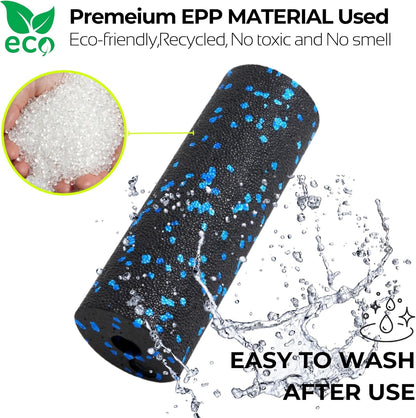 Mini Massage Foam Roller High Density - 100% Recycled Non-Toxic Material - Portable Pocket-Sized for Travel - Foot Arch,Legs & Arms Pain Target - Waterproof and Durable 15x6cm(Black)