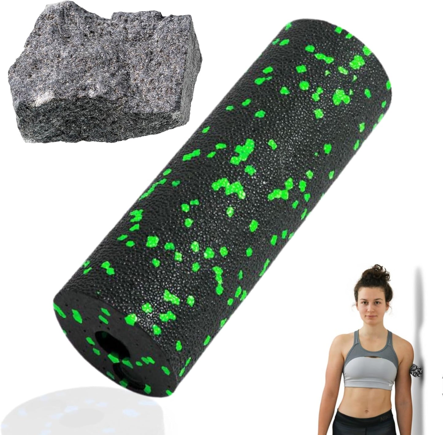 Mini Massage Foam Roller High Density - 100% Recycled Non-Toxic Material - Portable Pocket-Sized for Travel - Foot Arch,Legs & Arms Pain Target - Waterproof and Durable 15x6cm(Black)