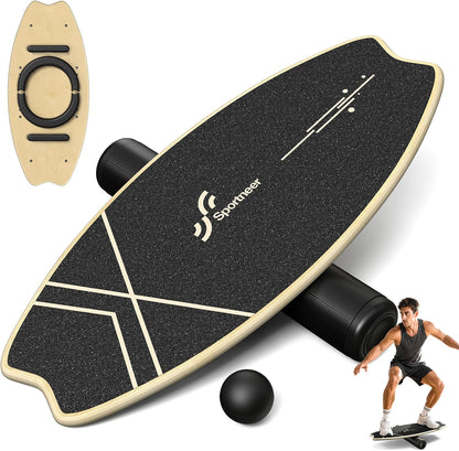 Balance Board - 7 Modes Wobble Board with Adjustable Stoppers - Exercise Balancing Stability Trainer for Improve Balance, Surf Trainer & Physical Therapy - Roller and 2.8'' Ball Included