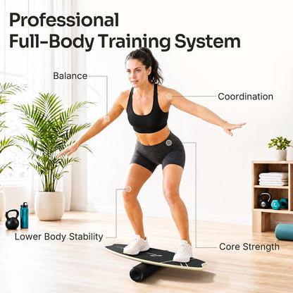 Balance Board - 7 Modes Wobble Board with Adjustable Stoppers - Exercise Balancing Stability Trainer for Improve Balance, Surf Trainer & Physical Therapy - Roller and 2.8'' Ball Included